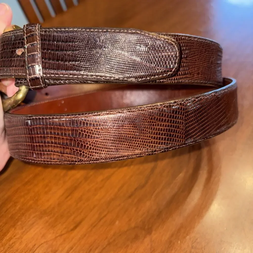 Nocona Boot Co Beltmakers 40 Brown Leather Lizard Brass Buckle 7015 USA